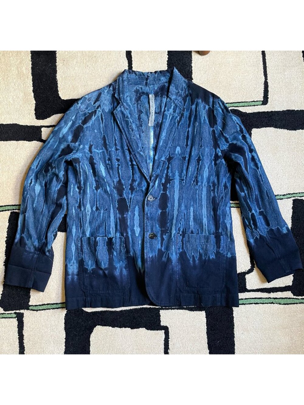 EUC Raquel Allegra Navy Storm Tie-Dye Boyfriend Blazer Size 0 XS